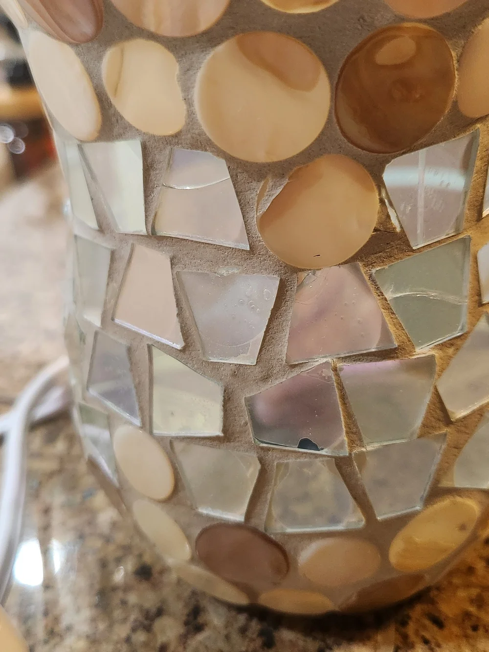 Handcrafted Mosaic Glass Table Lamp - Amber & White